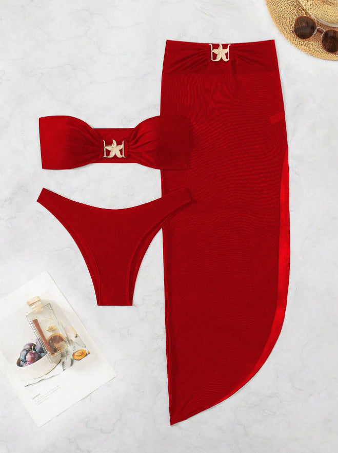 Damen Bandeau-Bikini mit eleganten Schnürdetails und hohem Beinausschnitt Drune