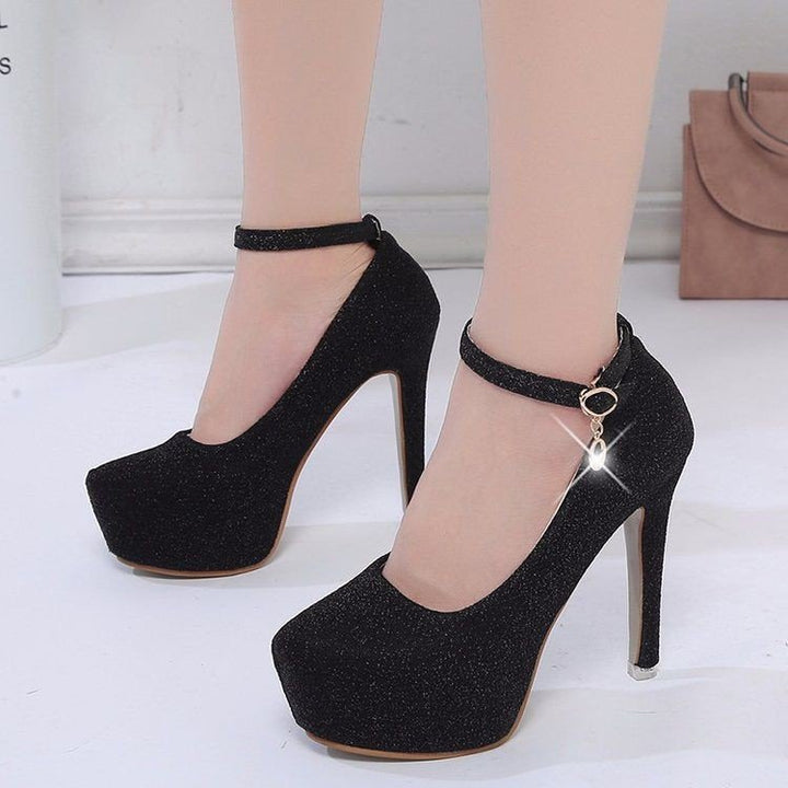 Damen Glitzernde Plateau-Pumps mit feinem Riemchen und elegantem Schmuckdetail Drune