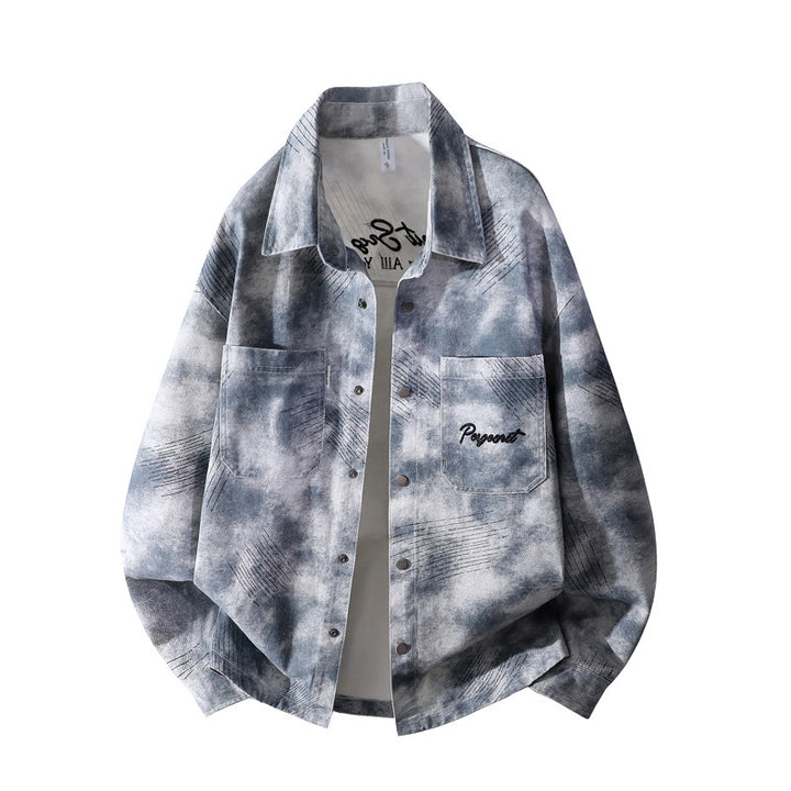 Herren Oversize-Hemdjacke im gewaschenen Batik-Look mit Druckknopf‑Front & aufgesetzten Brusttaschen Drune