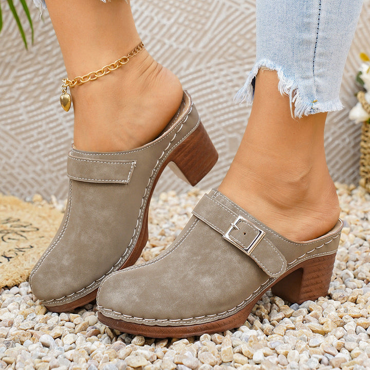 Damen Clogs mit elegantem Riemen und komfortablem Blockabsatz Drune