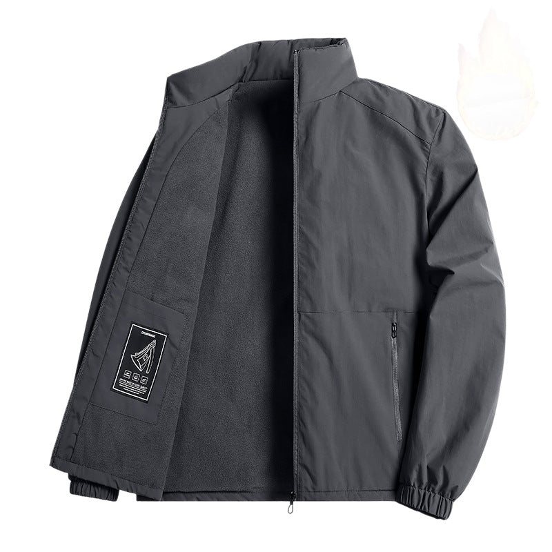 Herren Leichte winddichte Fleece‑gefütterte Übergangsjacke mit Stehkragen und Reißverschlüssen Drune