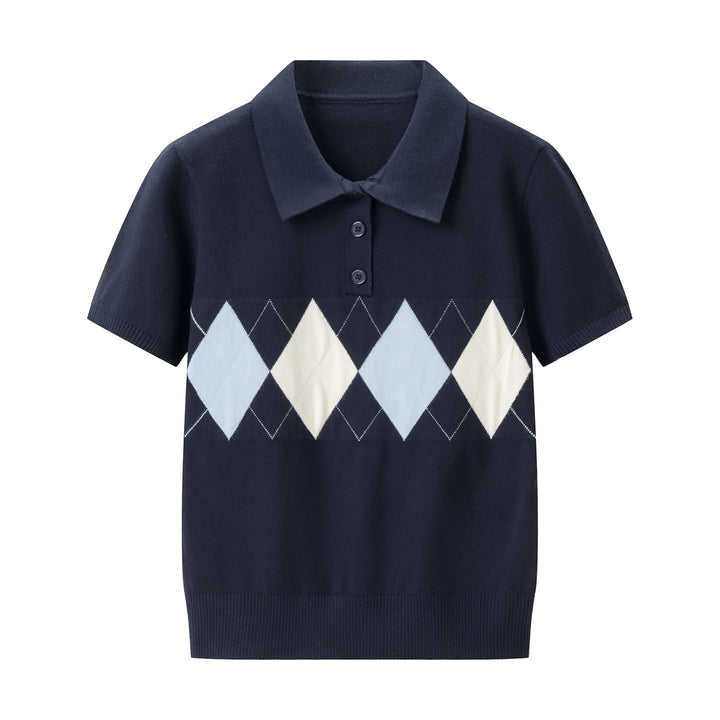 Damen Poloshirt mit modernem Rautenmuster und feinem Baumwollstoff Drune