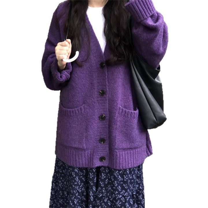 Damen Kuschelige Strickjacke mit tiefem V-Ausschnitt und dekorativen Knöpfen Drune
