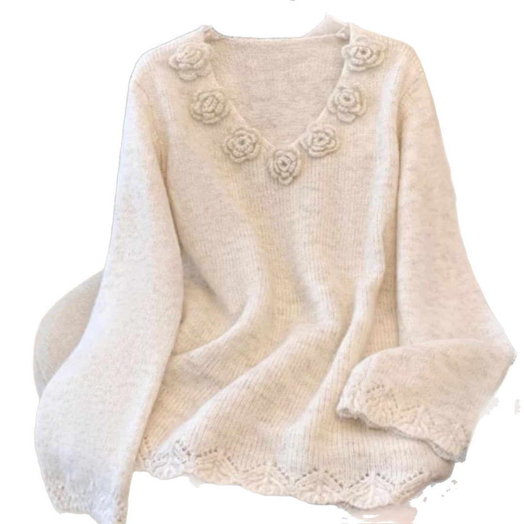 Damen Strickpullover mit floralen Akzenten Drune
