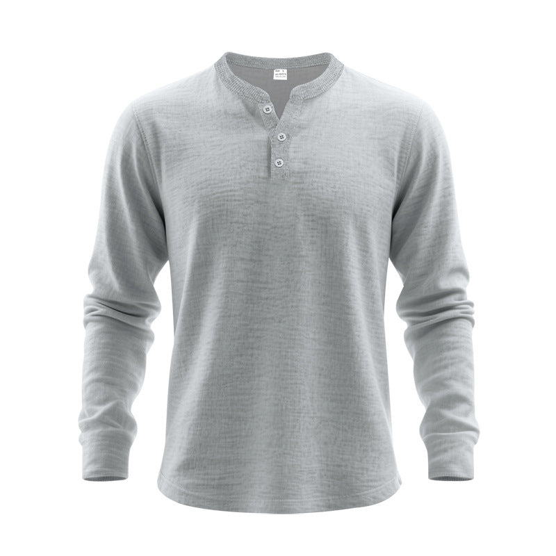 Herren Langarm-Henley-Shirt mit strukturiertem Gewebe und modischen Knöpfen Drune