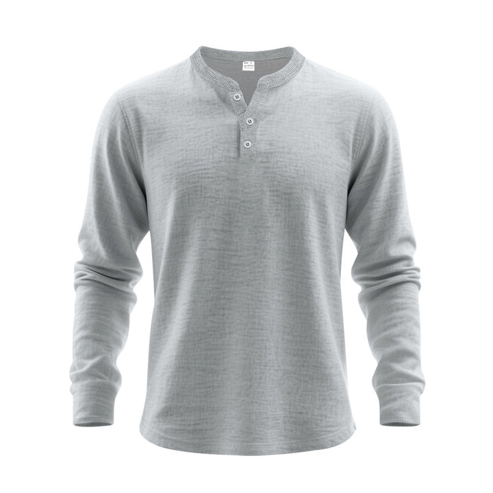 Herren Langarm-Henley-Shirt mit strukturiertem Gewebe und modischen Knöpfen Drune