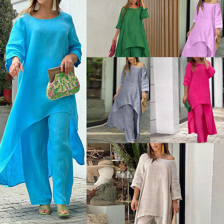 Damen luftiger Kaftan-Style Zweiteiler mit asymmetrischem Schnitt Drune