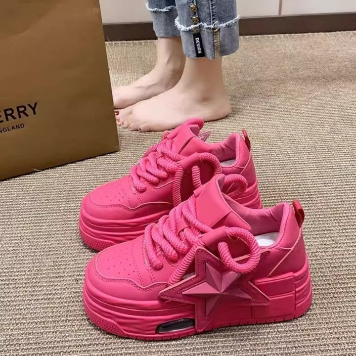 Damen Sportliche Plateau Sneakers mit modischem Sternen-Design Drune
