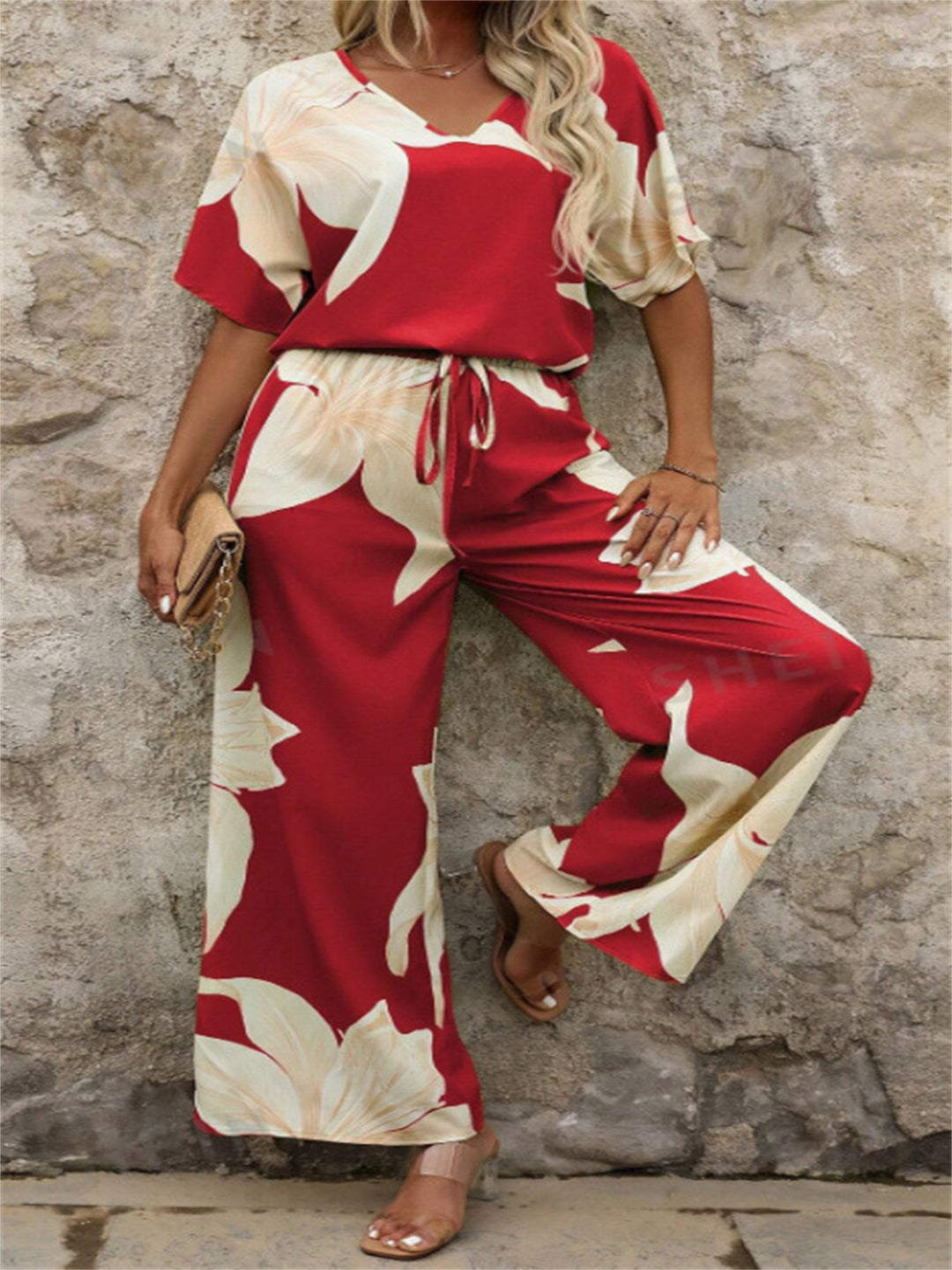 Damen entspanntes Jumpsuit mit floralem Design und elastischem Bund Drune