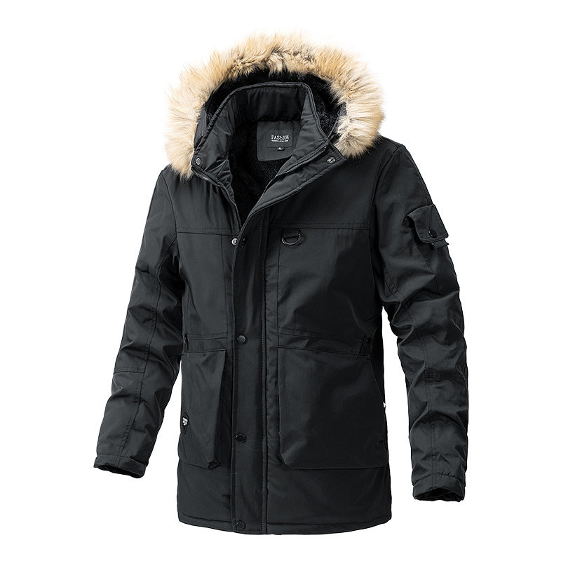 Herren Canvas-Parka mit Sherpa-Innenseite, verlängerter Schnitt und Utility-Ärmeltasche Drune