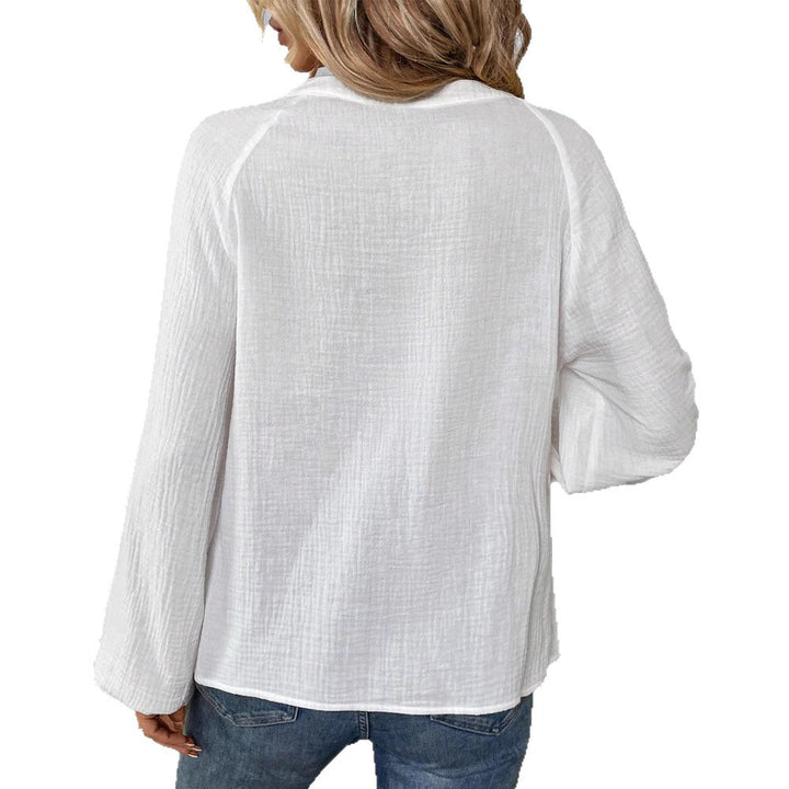 Damen nan lässige Baumwoll-Gauze-Bluse mit besticktem V-Ausschnitt, Paisley-Stickerei, Raglannähten und weiten Ballonärmeln Drune
