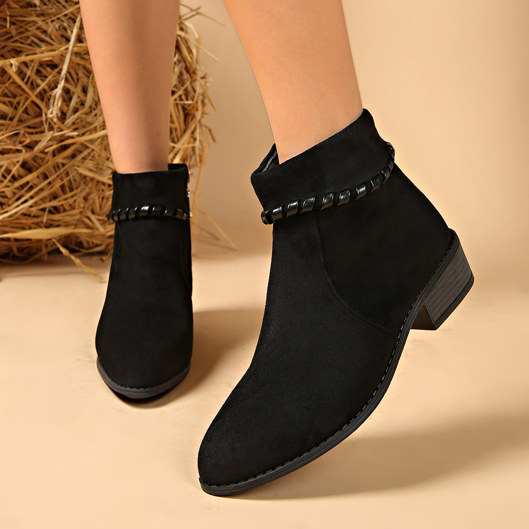 Damen Modische Ankle Boots mit seitlichem Reißverschluss und Ketten-Detail Drune