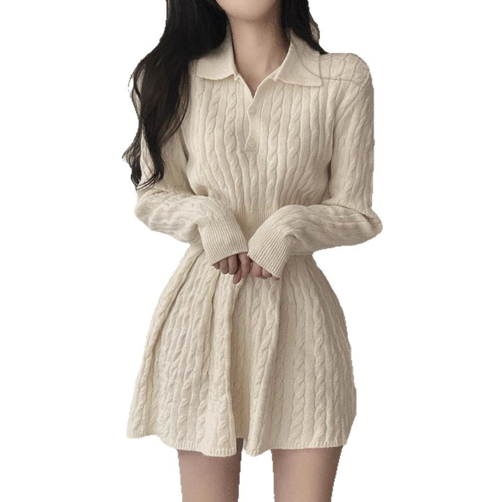 Damen Strickkleid mit Polokragen und strukturiertem Zopfmuster Drune