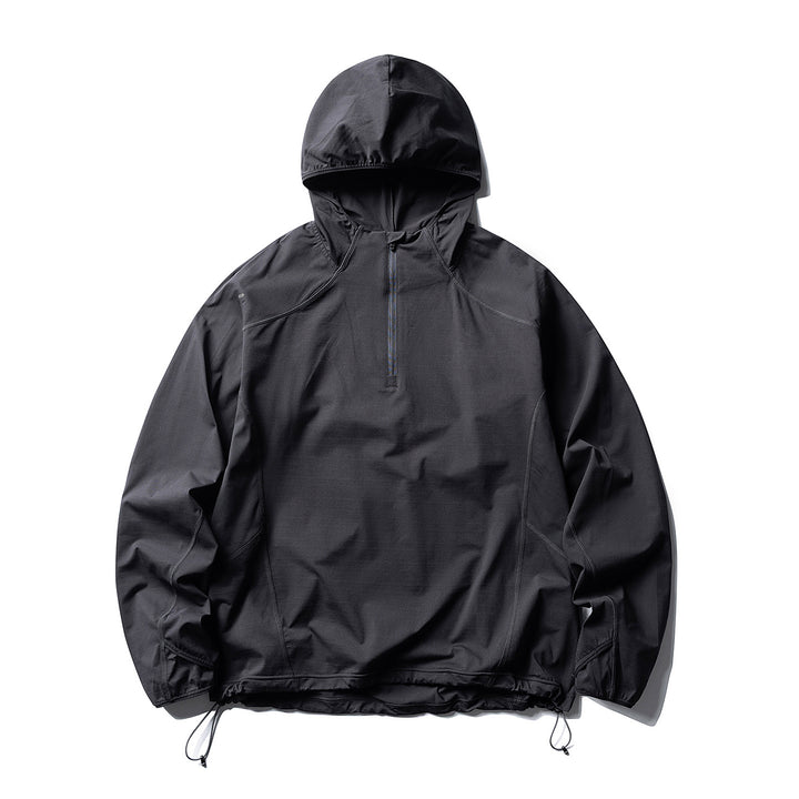 Unisex Atmungsaktiver Half-Zip-Kapuzenanorak mit Tunnelzugsaum und Flatlock‑Nähten Drune