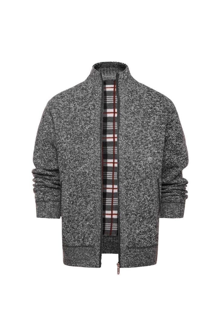Herren gebürstete Strickjacke mit kariertem Thermofutter und Stehkragen Drune