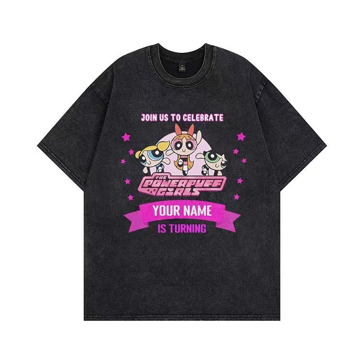 Damen T-Shirt mit angepasstem Powerpuff Girls Grafikdruck Drune