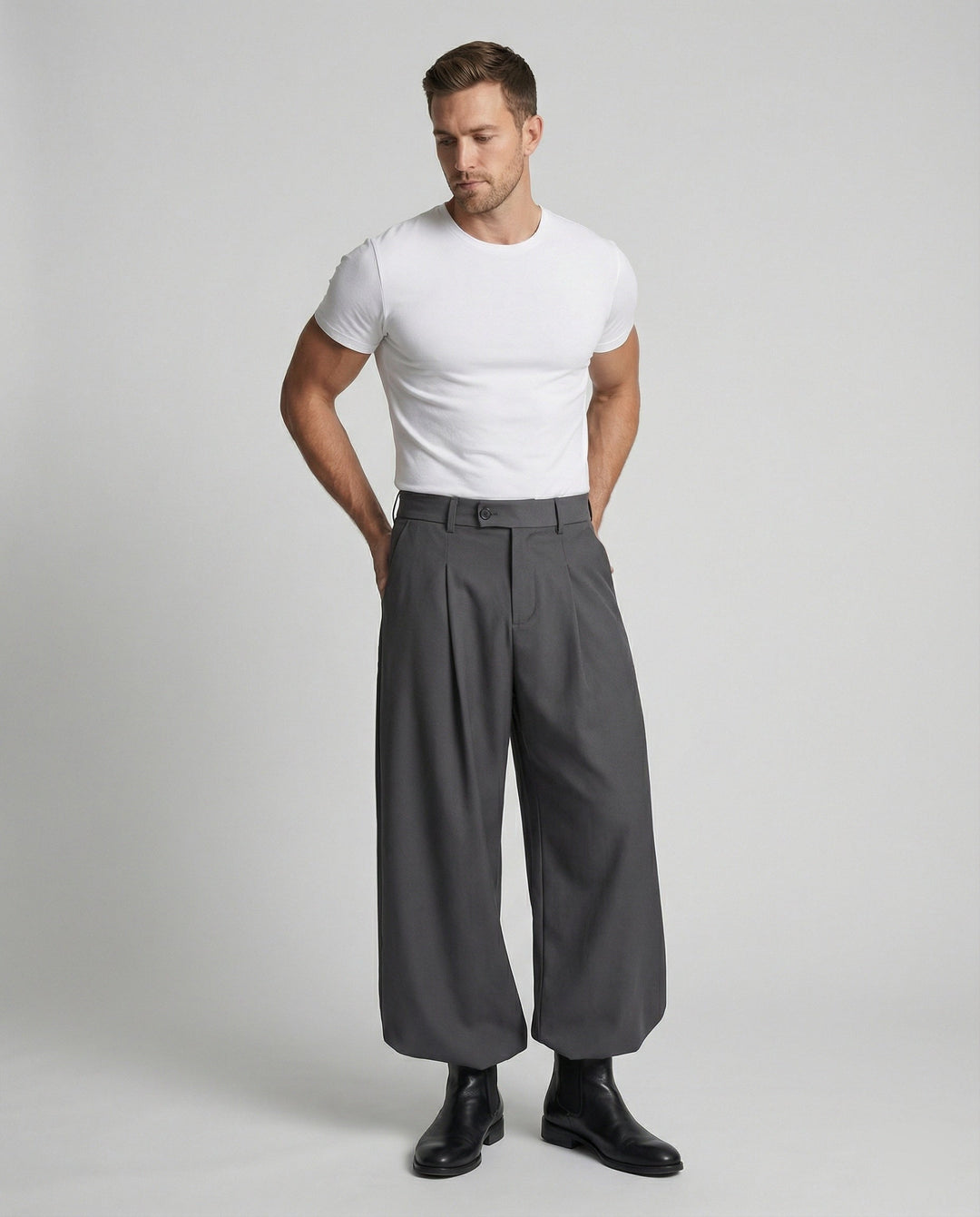 Lockere Oversize Herren Stoffhose Casual Streetwear Weites Bein Unisex