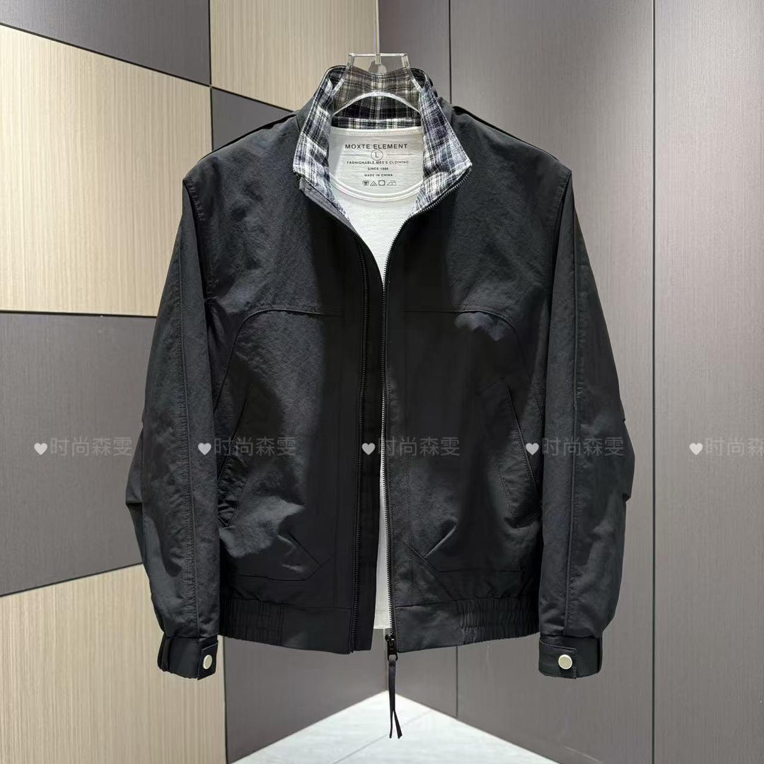 Herren Leichter Baumwoll-Mix Blouson mit Stehkragen und Karofutter Drune