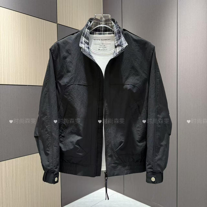 Herren Leichter Baumwoll-Mix Blouson mit Stehkragen und Karofutter Drune