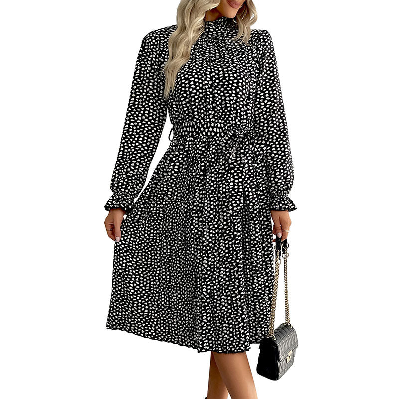Damen Midi-Kleid mit Taillengürtel und Rüschendetails Drune