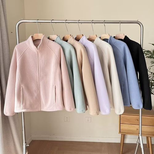 Damen kuschelige Fleecejacke mit hohem Kragen Drune