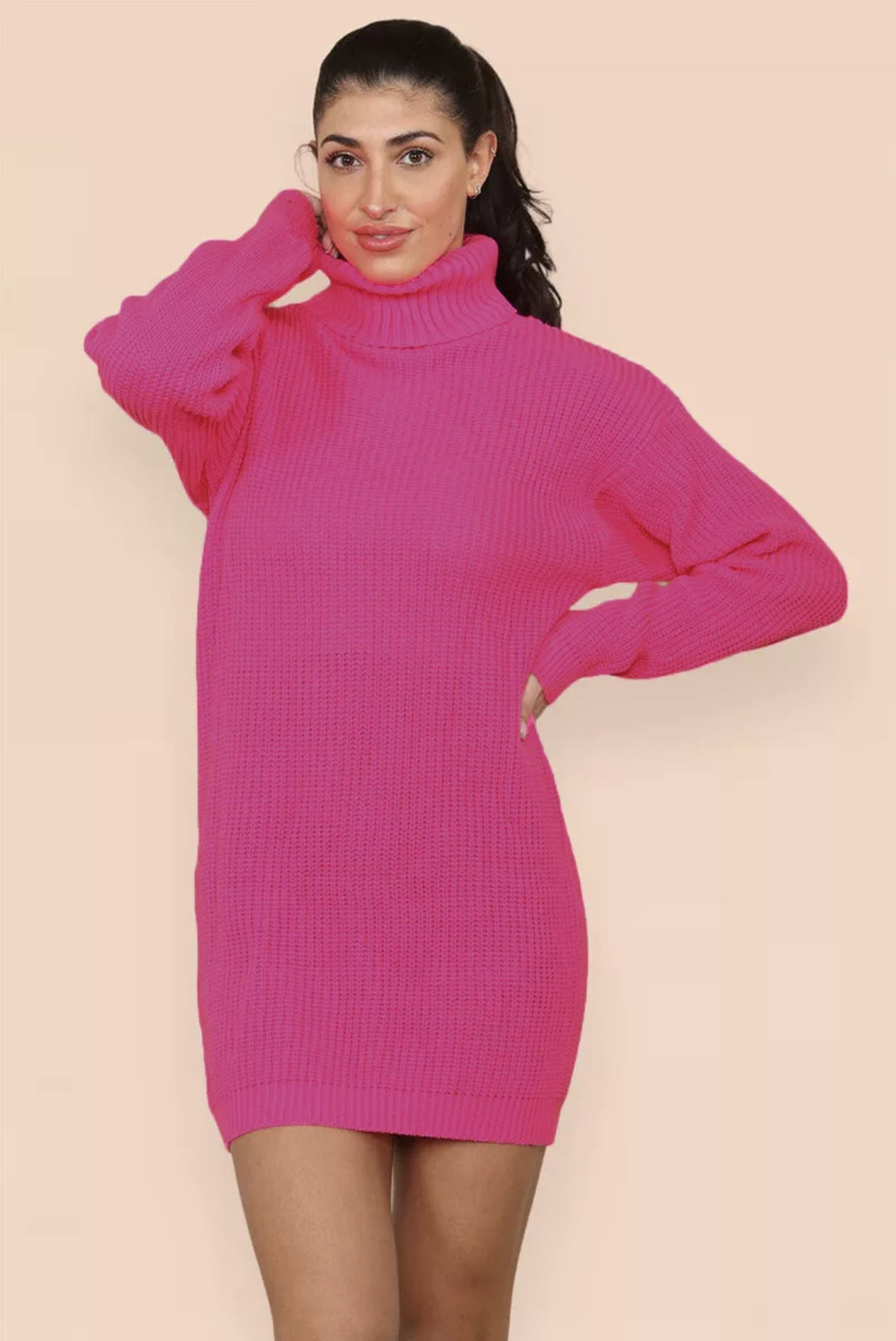 Damen Strickkleid mit hohem Kragen und weitem Schnitt Drune