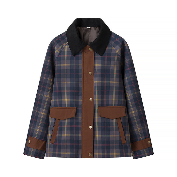 Damen Oversize-Karo-Fieldjacke mit Wachsfinish und Zweifachverschluss Drune