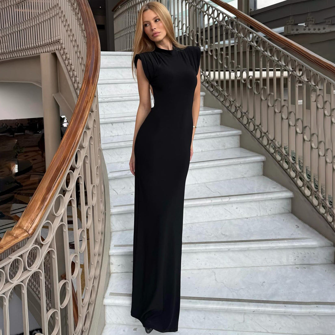 Damen Elegantes und figurbetontes Maxikleid mit Puffärmeln Drune