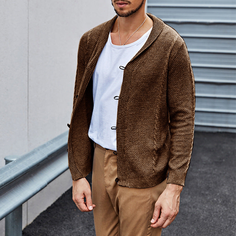 Herren Feinstrick-Cardigan mit Schalkragen, Karabiner-Verschlüssen und Strukturstrick Drune