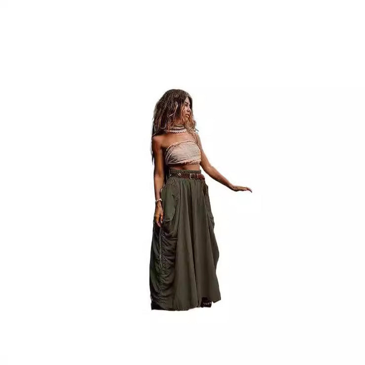 Damen Weit geschnittene Sommerhose mit praktischen Taschen und verspielten Raffungselementen Drune