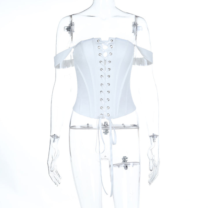 Damen Korsett-Oberteil mit schulterfreiem Design und dekorativen Schnürdetails Drune