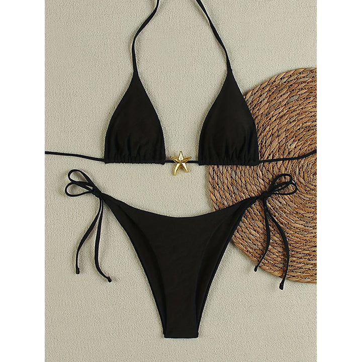 Damen Triangel-Bikini mit goldenen Akzenten und verstellbaren Trägern Drune