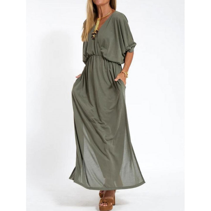 Damen lässiges Maxikleid mit V-Ausschnitt und seitlichen Schlitzen Drune
