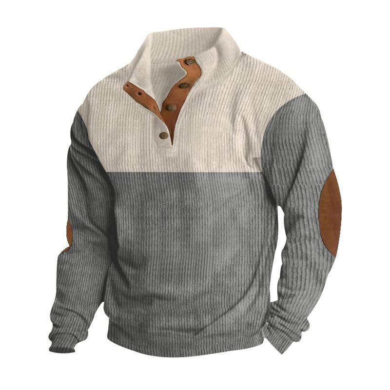 Herren Strukturierter Pullover mit Henley-Knopfleiste, Ellbogen-Patches und zweifarbigem Block Drune