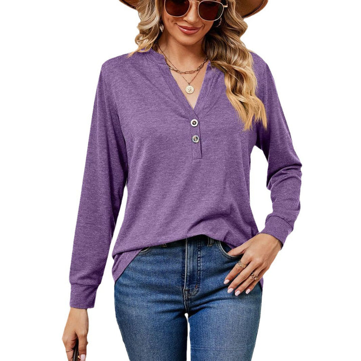 Damen Langarmtop mit modischem Henley-Ausschnitt und Knopfdesign Drune