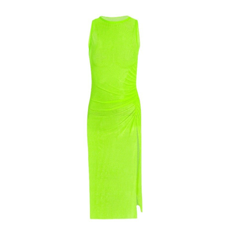 Damen ärmelloses Strandkleid mit seitlichem Rüschendetail Drune