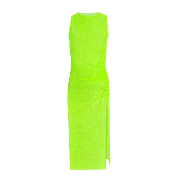 Damen ärmelloses Strandkleid mit seitlichem Rüschendetail Drune