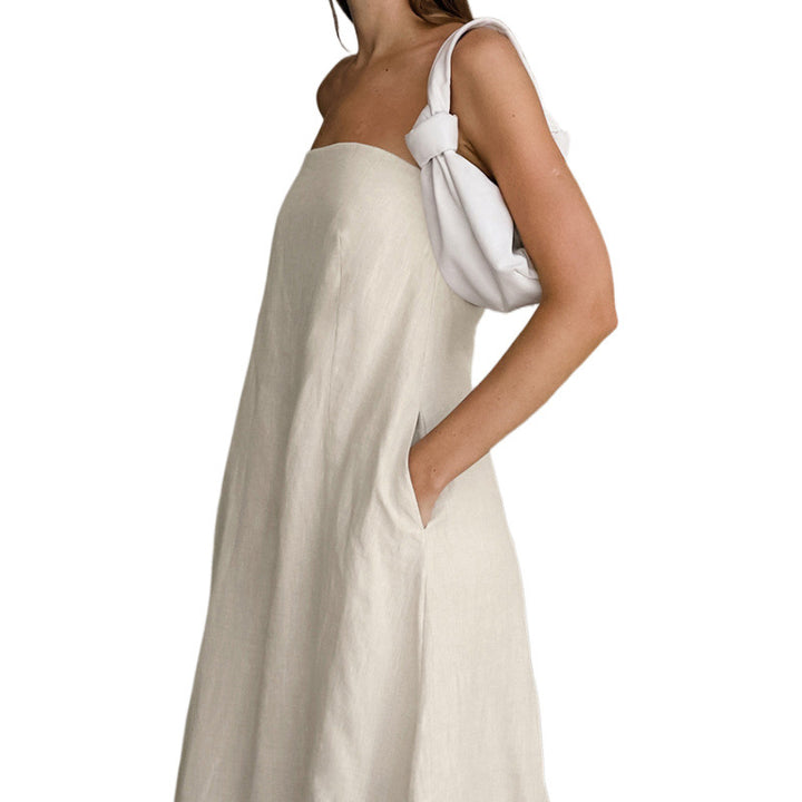 Damen Maxikleid ohne Ärmel mit elegantem Taillenband und fließendem Schnitt Drune