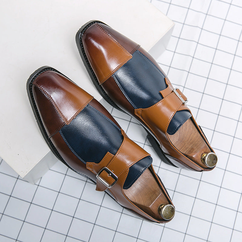 Herren eleganter zweifarbiger Monkstrap-Lederhalbschuh mit einzelner Metallschnalle und handgenähter Sohlenausführung Drune