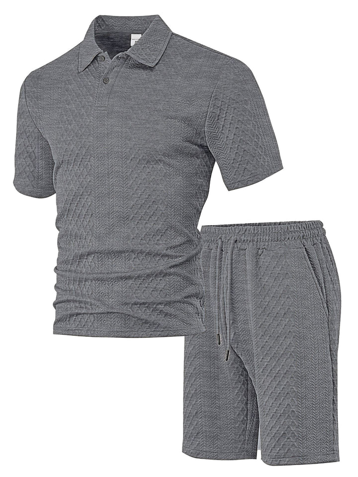 Herren nan strukturiertes Poloshirt- und Bermudashorts-Set aus gesteppter Baumwollmischung Drune