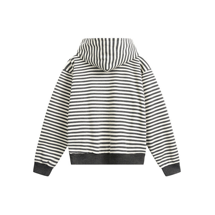 Unisex Gestreifter Kapuzenpullover im Boxy-Cut mit Raglanärmeln Drune
