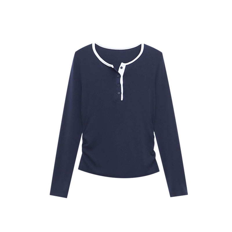 Damen Langarm-Henley-Shirt mit modischer Knopfleiste und weichem Material Drune