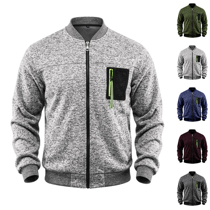 Herren melierte Bomberjacke mit Reißverschluss-Brusttasche und Rippbündchen Drune