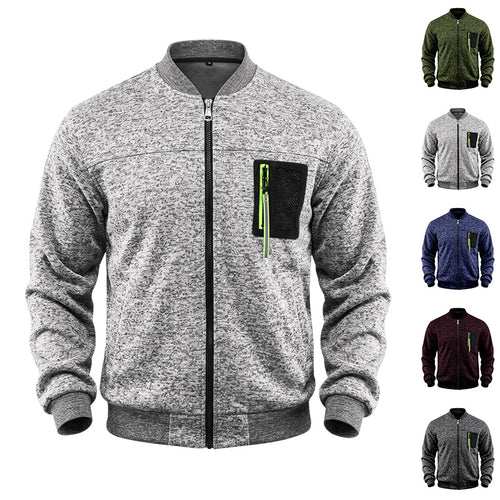Herren melierte Bomberjacke mit Reißverschluss-Brusttasche und Rippbündchen Drune