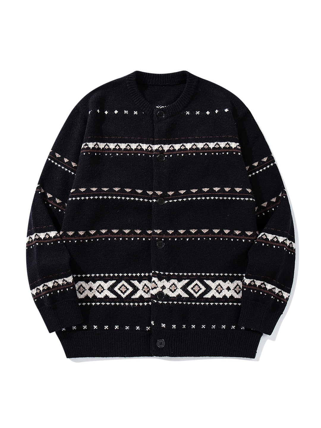 Unisex Strukturierte Jacquard-Strickjacke mit Rundhalsausschnitt, Oversize-Passform und Knopfleiste Drune