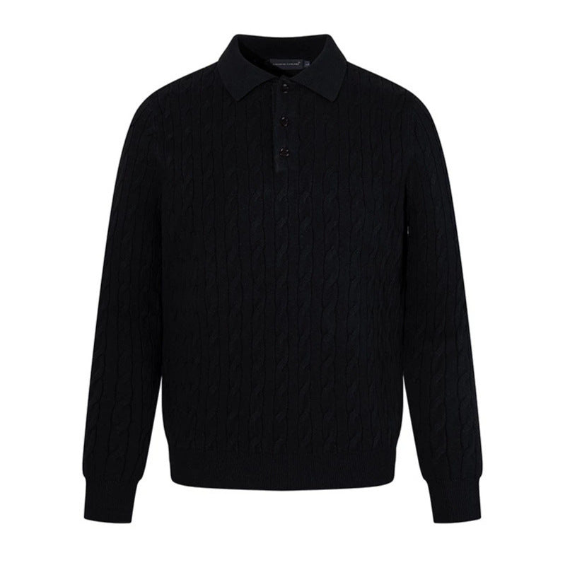 Herren Strick-Polo mit Zopfstrickmuster, Hemdkragen und Knopfleiste Drune