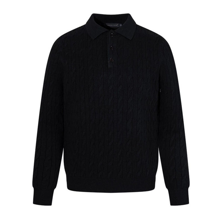 Herren Strick-Polo mit Zopfstrickmuster, Hemdkragen und Knopfleiste Drune
