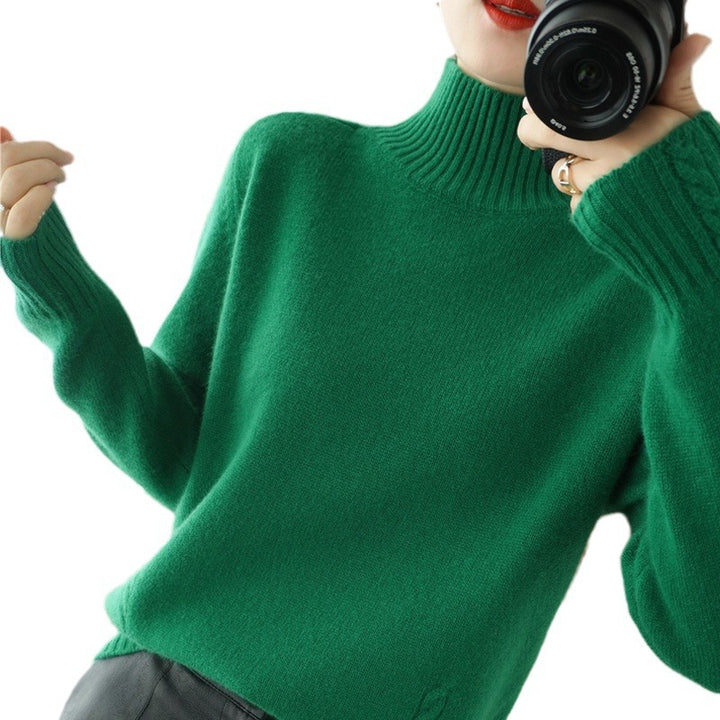 Damen eleganter Pullover mit hohem Kragen und feiner Struktur Drune