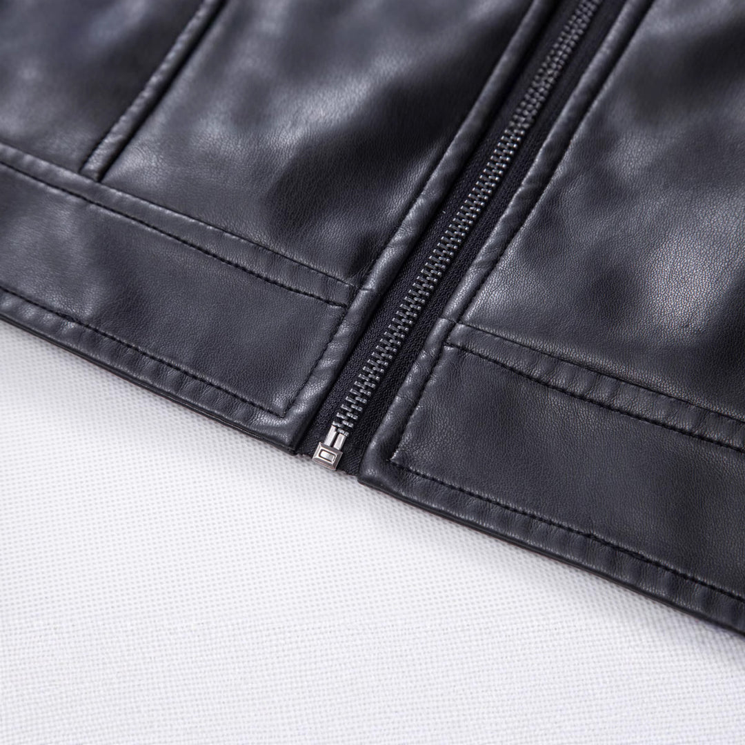 Herren Modische Lederjacke mit Schulterpolster Drune