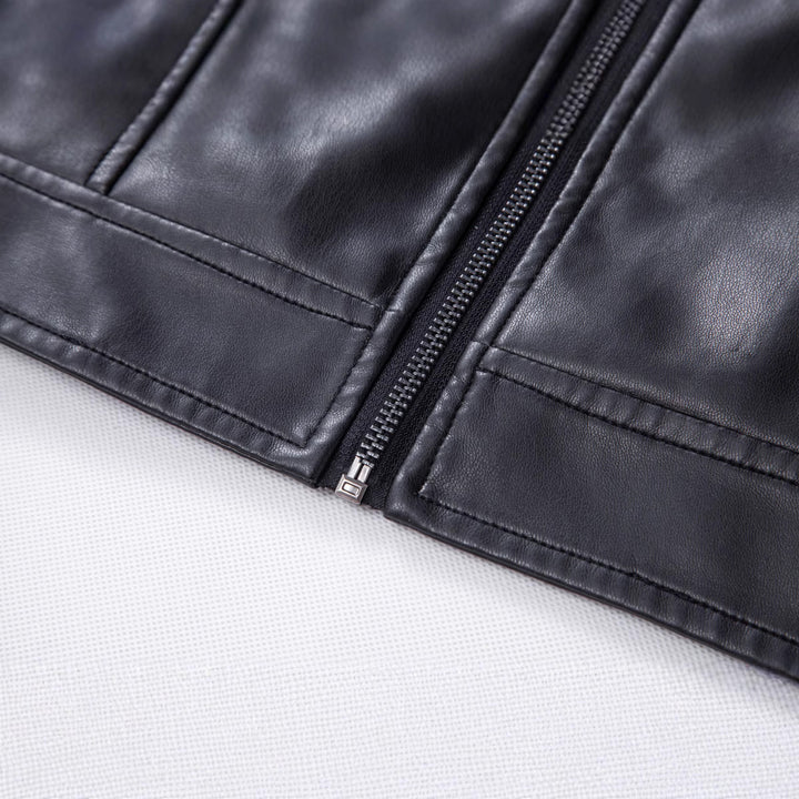 Herren Modische Lederjacke mit Schulterpolster Drune